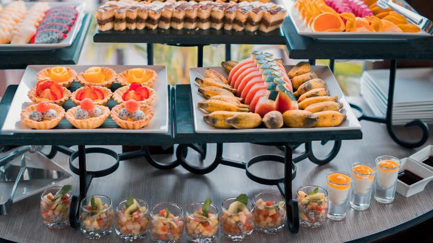 Varied tropical fruits and desert